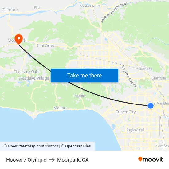 Hoover / Olympic to Moorpark, CA map