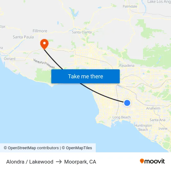 Alondra / Lakewood to Moorpark, CA map