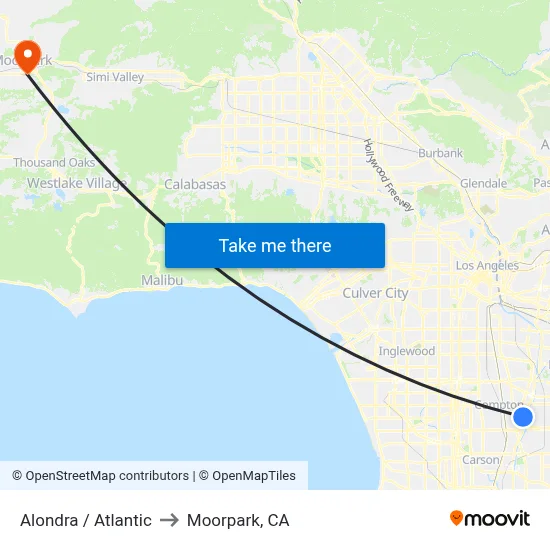 Alondra / Atlantic to Moorpark, CA map