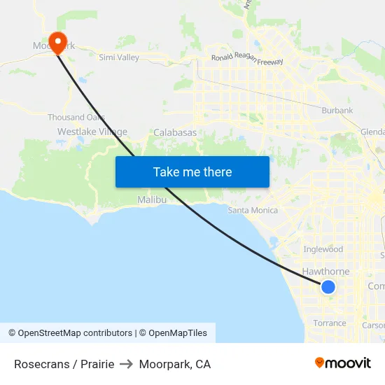 Rosecrans / Prairie to Moorpark, CA map