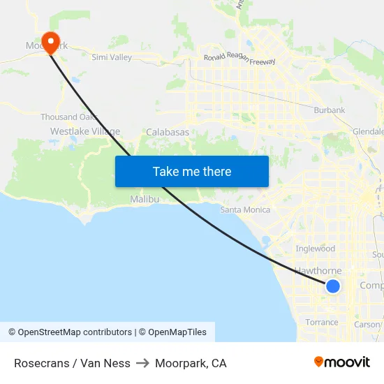 Rosecrans / Van Ness to Moorpark, CA map