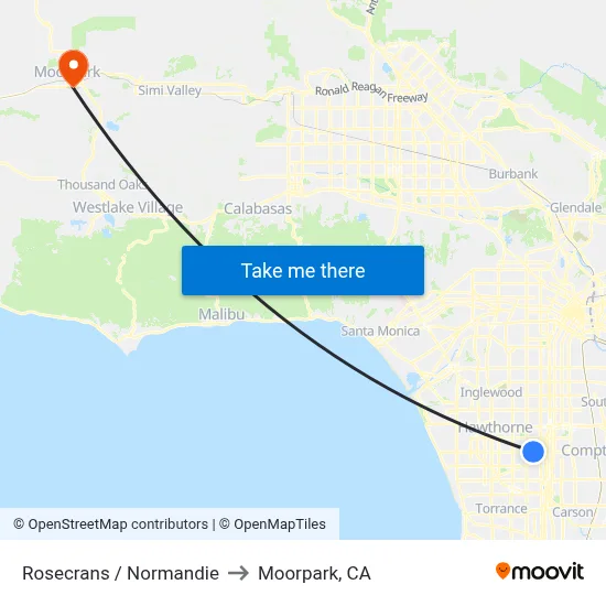 Rosecrans / Normandie to Moorpark, CA map