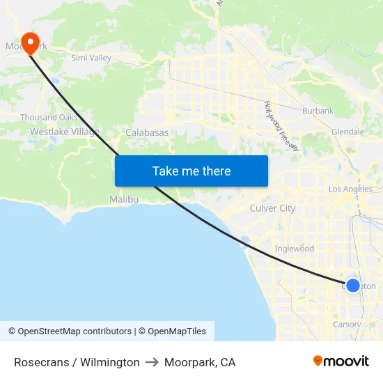 Rosecrans / Wilmington to Moorpark, CA map