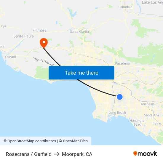 Rosecrans / Garfield to Moorpark, CA map