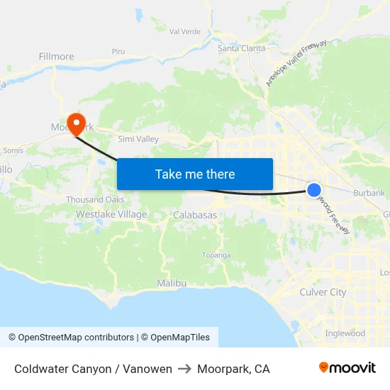 Coldwater Canyon / Vanowen to Moorpark, CA map