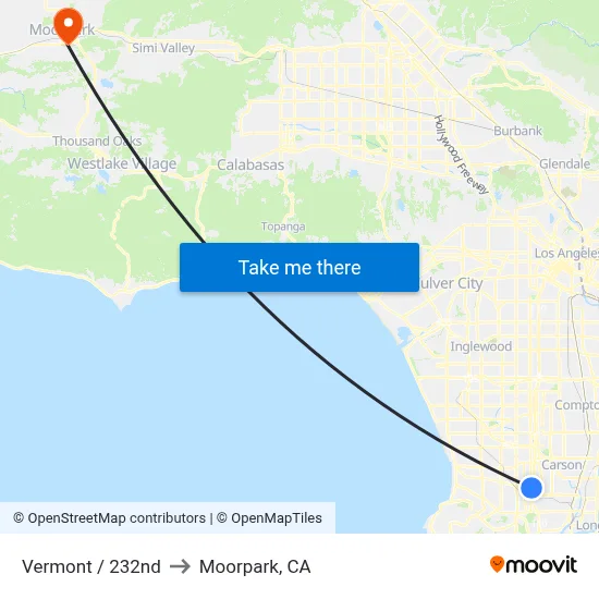 Vermont / 232nd to Moorpark, CA map