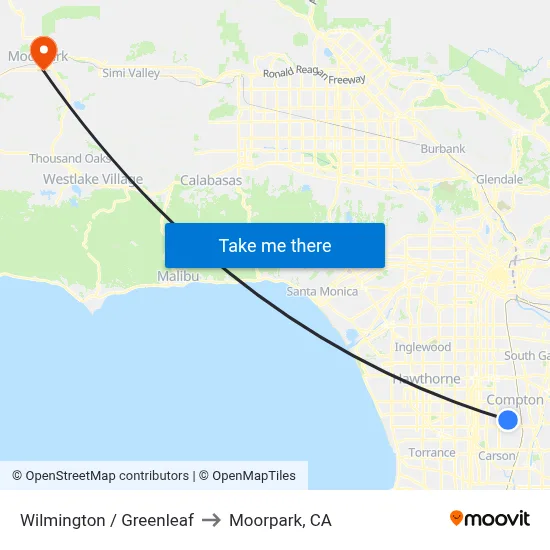 Wilmington / Greenleaf to Moorpark, CA map