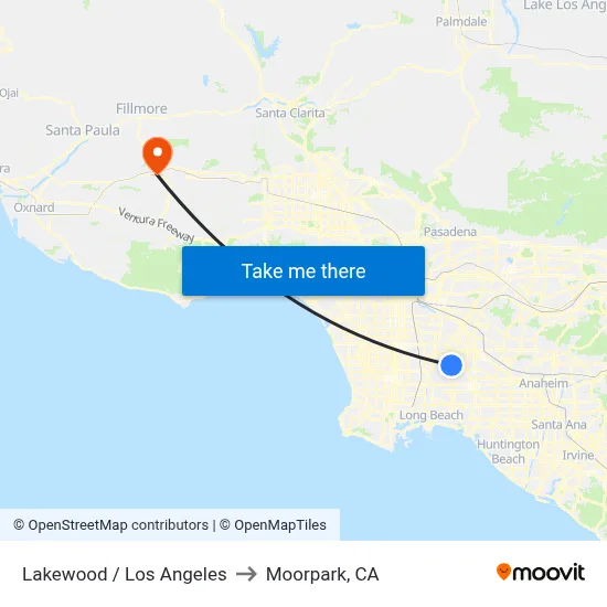 Lakewood / Los Angeles to Moorpark, CA map