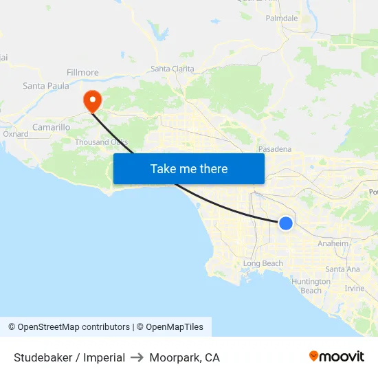 Studebaker / Imperial to Moorpark, CA map