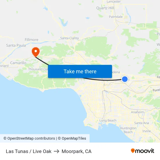 Las Tunas / Live Oak to Moorpark, CA map