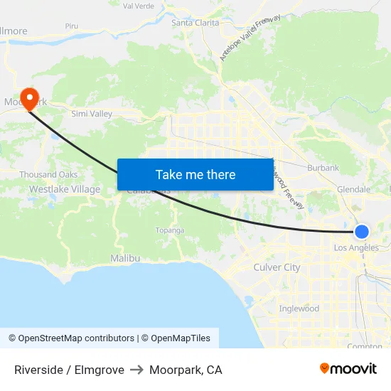 Riverside / Elmgrove to Moorpark, CA map