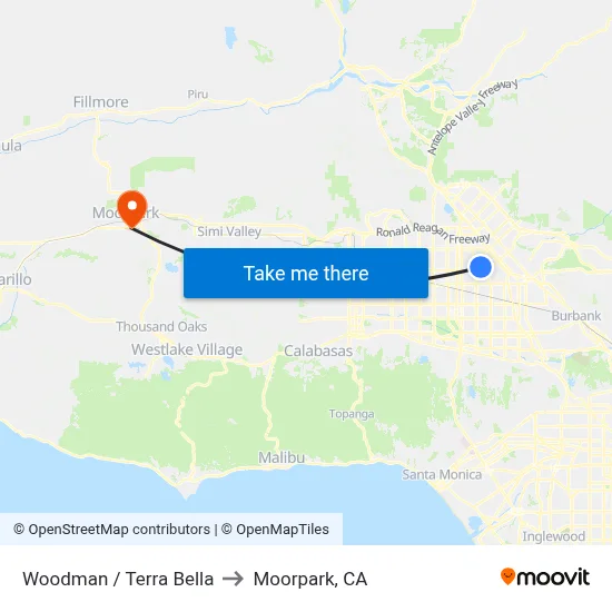 Woodman / Terra Bella to Moorpark, CA map