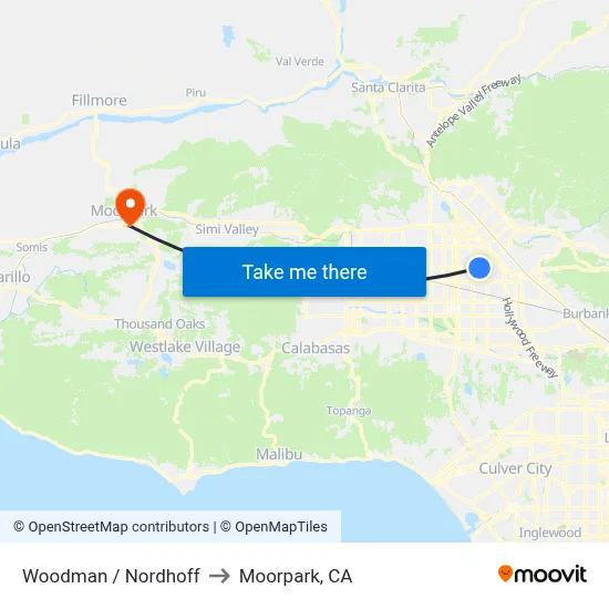 Woodman / Nordhoff to Moorpark, CA map