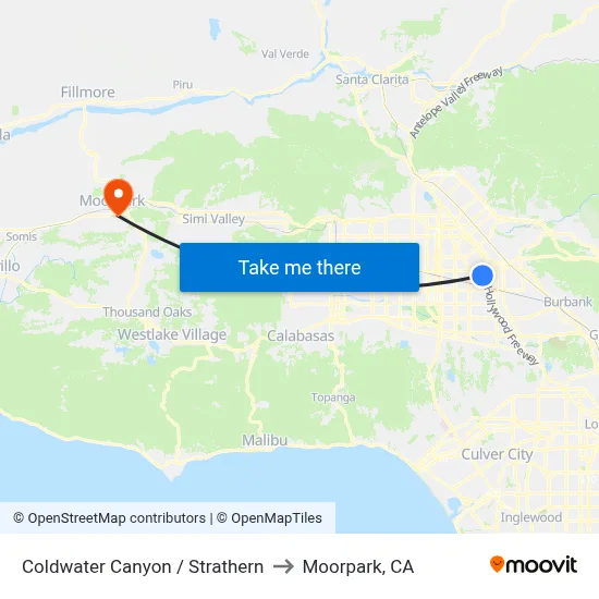 Coldwater Canyon / Strathern to Moorpark, CA map