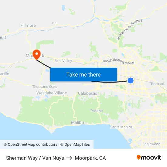 Sherman Way / Van Nuys to Moorpark, CA map