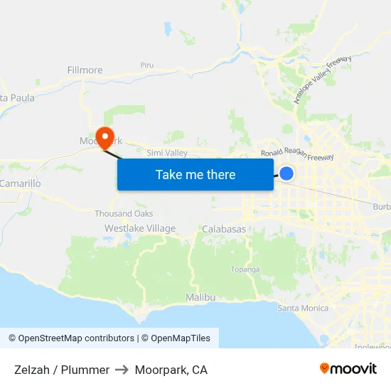 Zelzah / Plummer to Moorpark, CA map