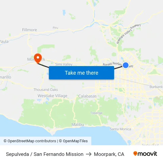 Sepulveda / San Fernando Mission to Moorpark, CA map