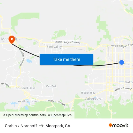 Corbin / Nordhoff to Moorpark, CA map