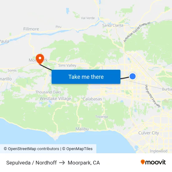 Sepulveda / Nordhoff to Moorpark, CA map