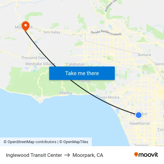 Inglewood Transit Center to Moorpark, CA map