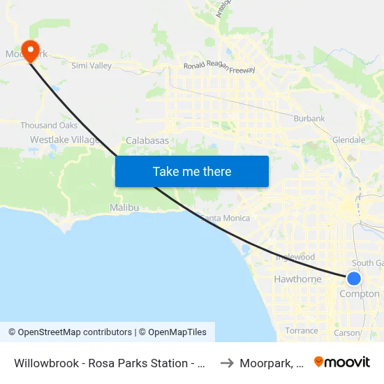 Willowbrook - Rosa Parks Station - West to Moorpark, CA map