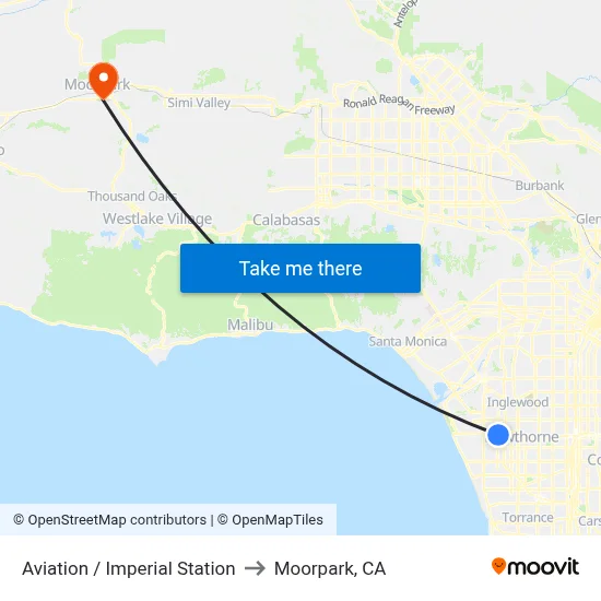 Aviation / Imperial Station to Moorpark, CA map