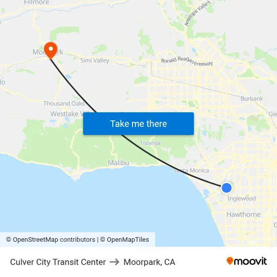 Culver City Transit Center to Moorpark, CA map