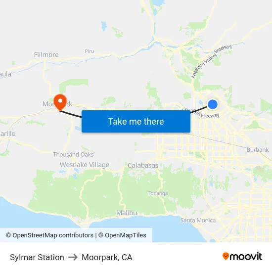 Sylmar Station to Moorpark, CA map