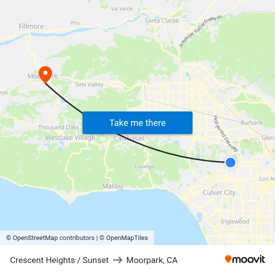 Crescent Heights / Sunset to Moorpark, CA map