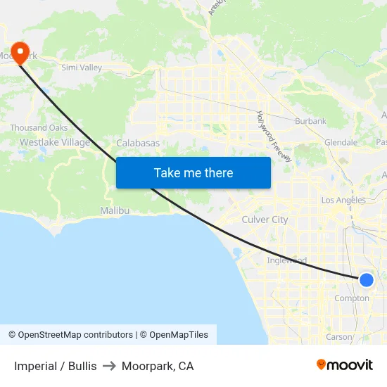 Imperial / Bullis to Moorpark, CA map
