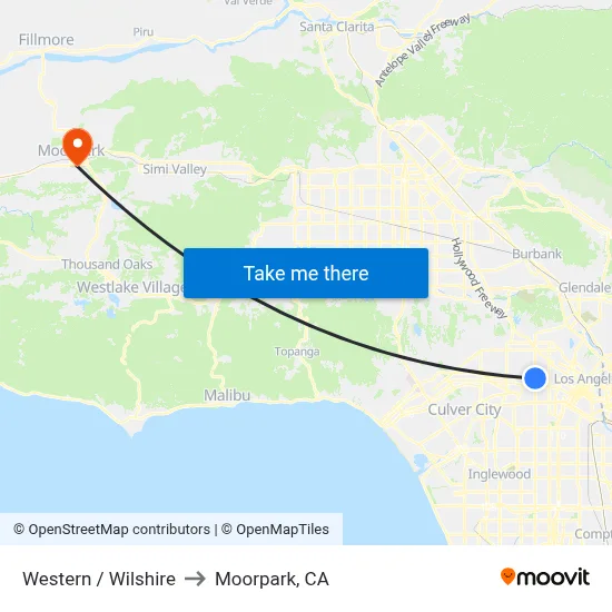 Western / Wilshire to Moorpark, CA map