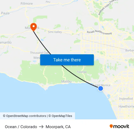 Ocean / Colorado to Moorpark, CA map