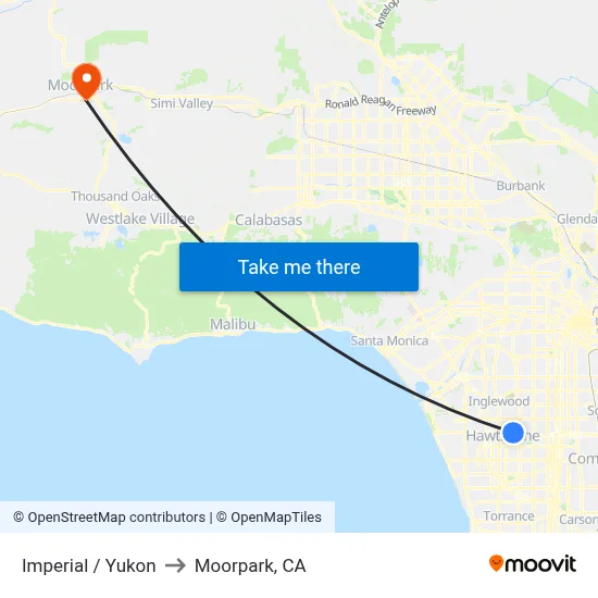 Imperial / Yukon to Moorpark, CA map
