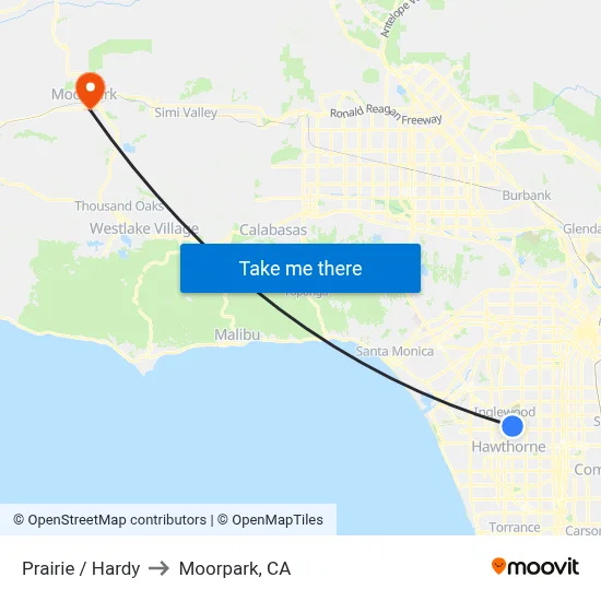 Prairie / Hardy to Moorpark, CA map