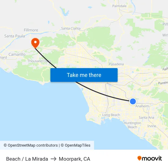 Beach / La Mirada to Moorpark, CA map
