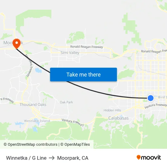 Winnetka / G Line to Moorpark, CA map