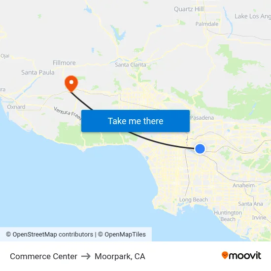 Commerce Center to Moorpark, CA map