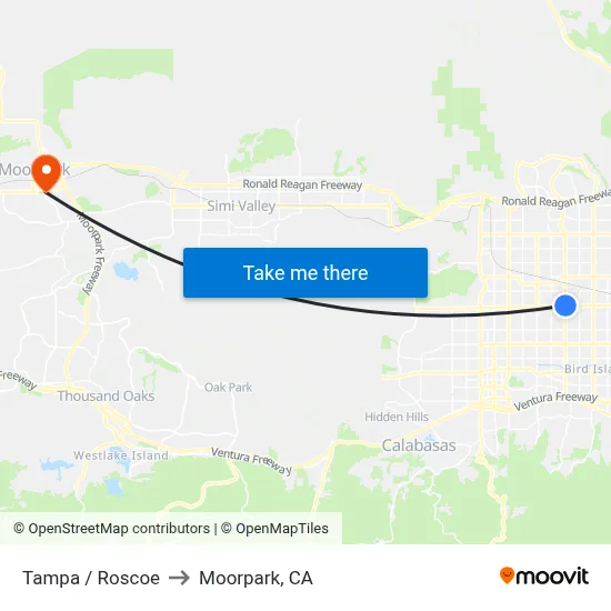 Tampa / Roscoe to Moorpark, CA map
