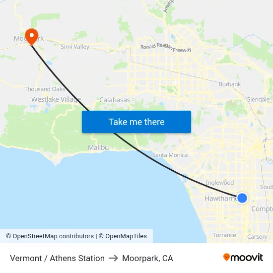 Vermont / Athens Station to Moorpark, CA map