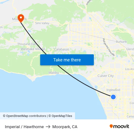 Imperial / Hawthorne to Moorpark, CA map