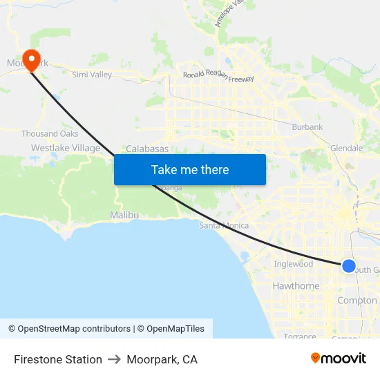 Firestone Station to Moorpark, CA map