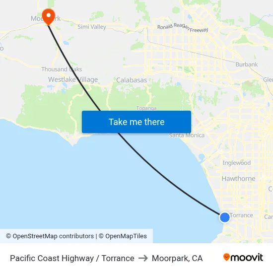 Pacific Coast Highway / Torrance to Moorpark, CA map