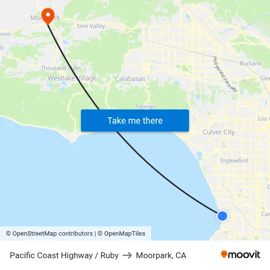 Pacific Coast Highway / Ruby to Moorpark, CA map
