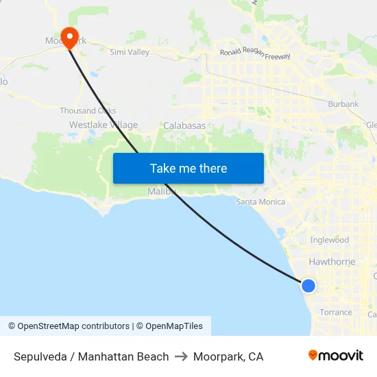 Sepulveda / Manhattan Beach to Moorpark, CA map