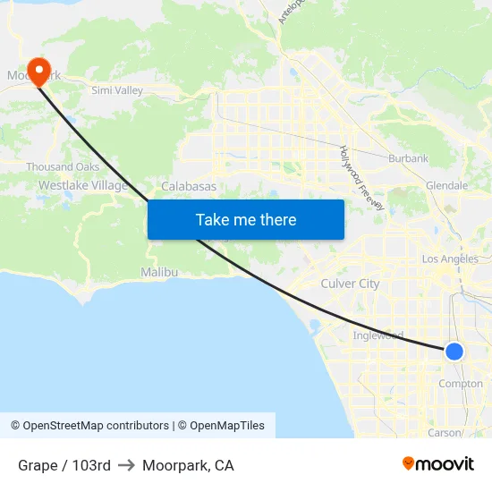 Grape / 103rd to Moorpark, CA map