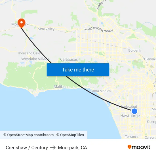 Crenshaw / Century to Moorpark, CA map