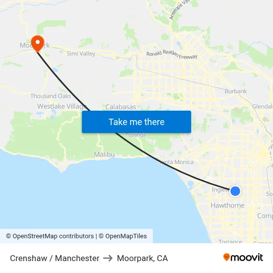 Crenshaw / Manchester to Moorpark, CA map