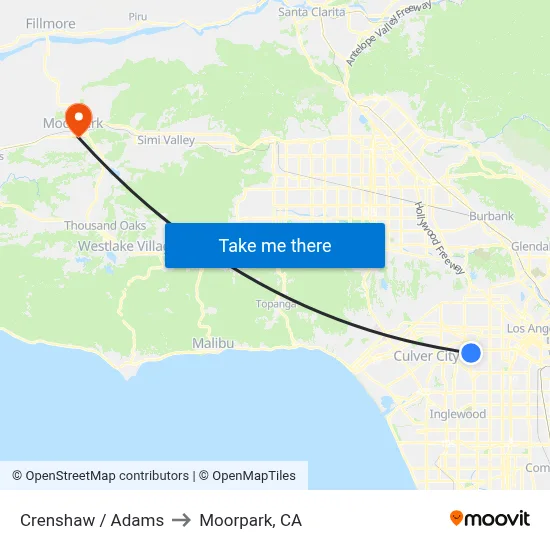 Crenshaw / Adams to Moorpark, CA map