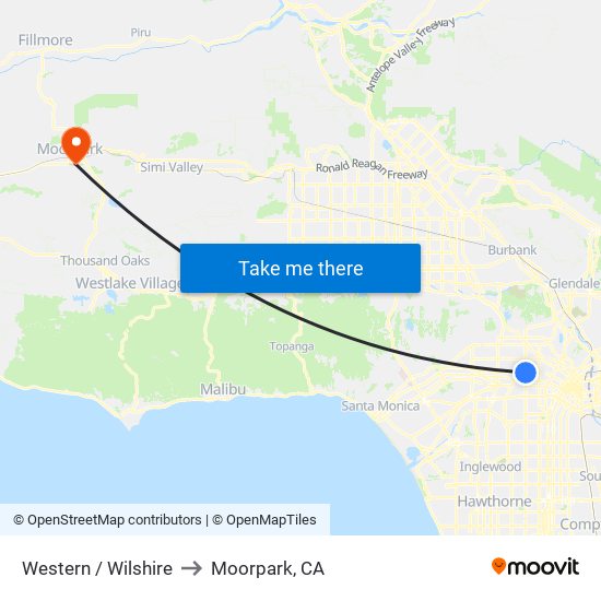 Western / Wilshire to Moorpark, CA map