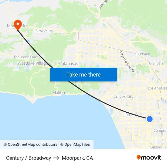 Century / Broadway to Moorpark, CA map
